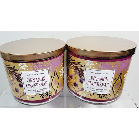 2 CINNAMON GINGERSNAP Bath & Body Works 3 Wick Scented Candle 14.5oz NEW - Picture 2 of 10